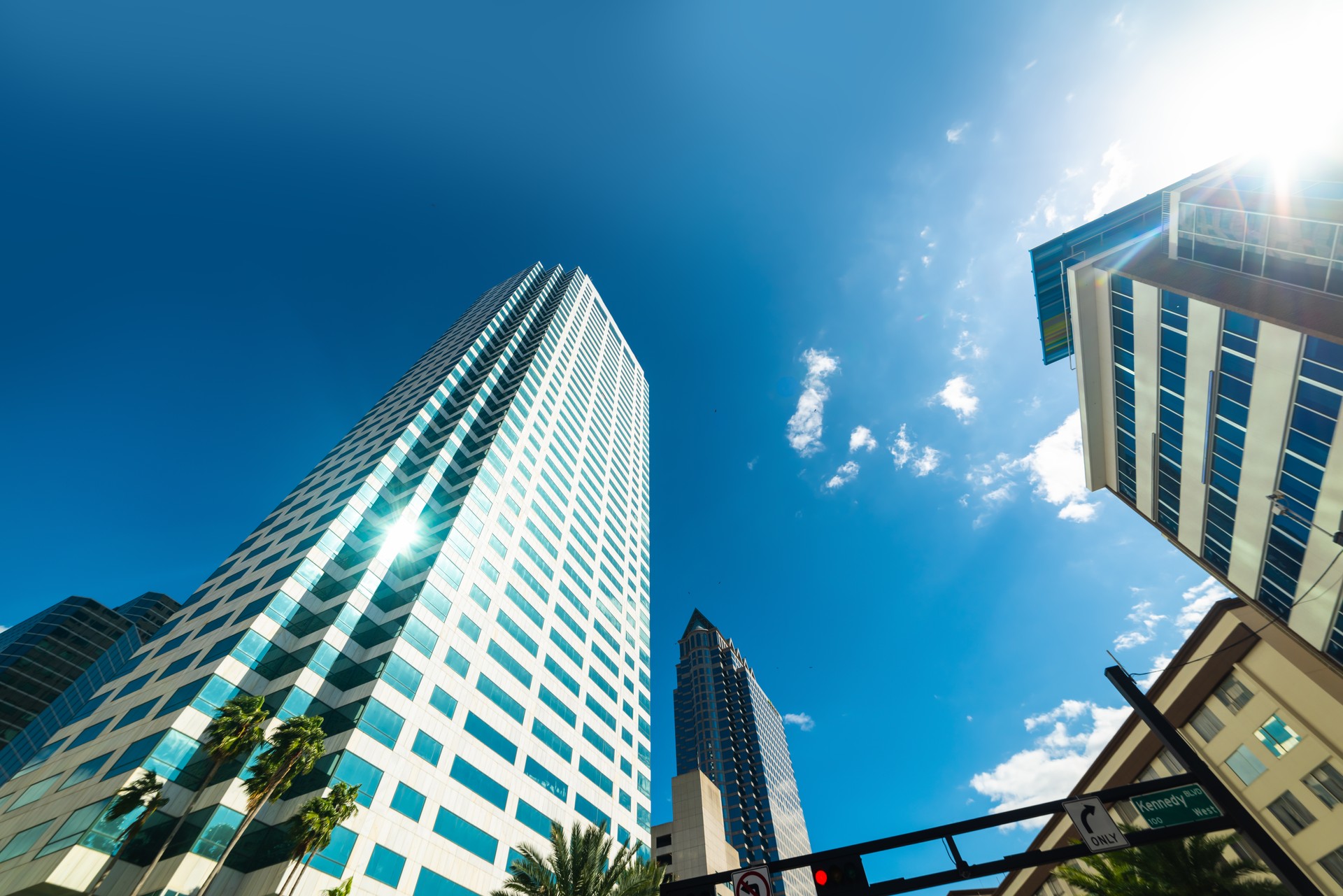 Skyscrapers in downtown Tampa under a shning sun